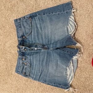 Levi's Medium Blue Frayed Hem Denim Shorts